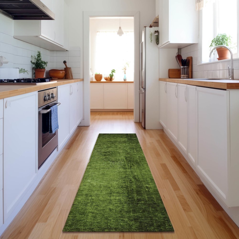 Premium Machine Washable Mayfield  Green 2'3" x 7'6" Runner Rug. Picture 5