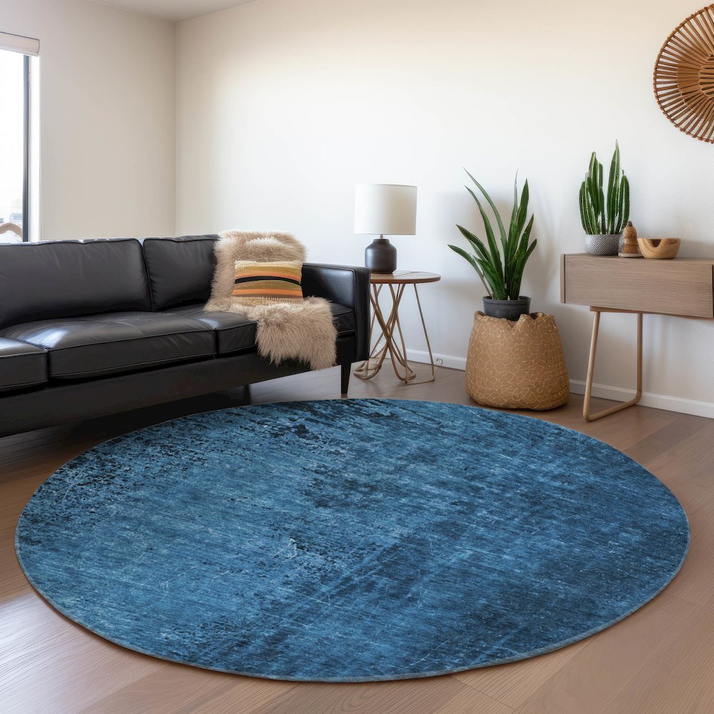 Premium Machine Washable Mayfield  Navy 8' x 8' Round Rug. Picture 5