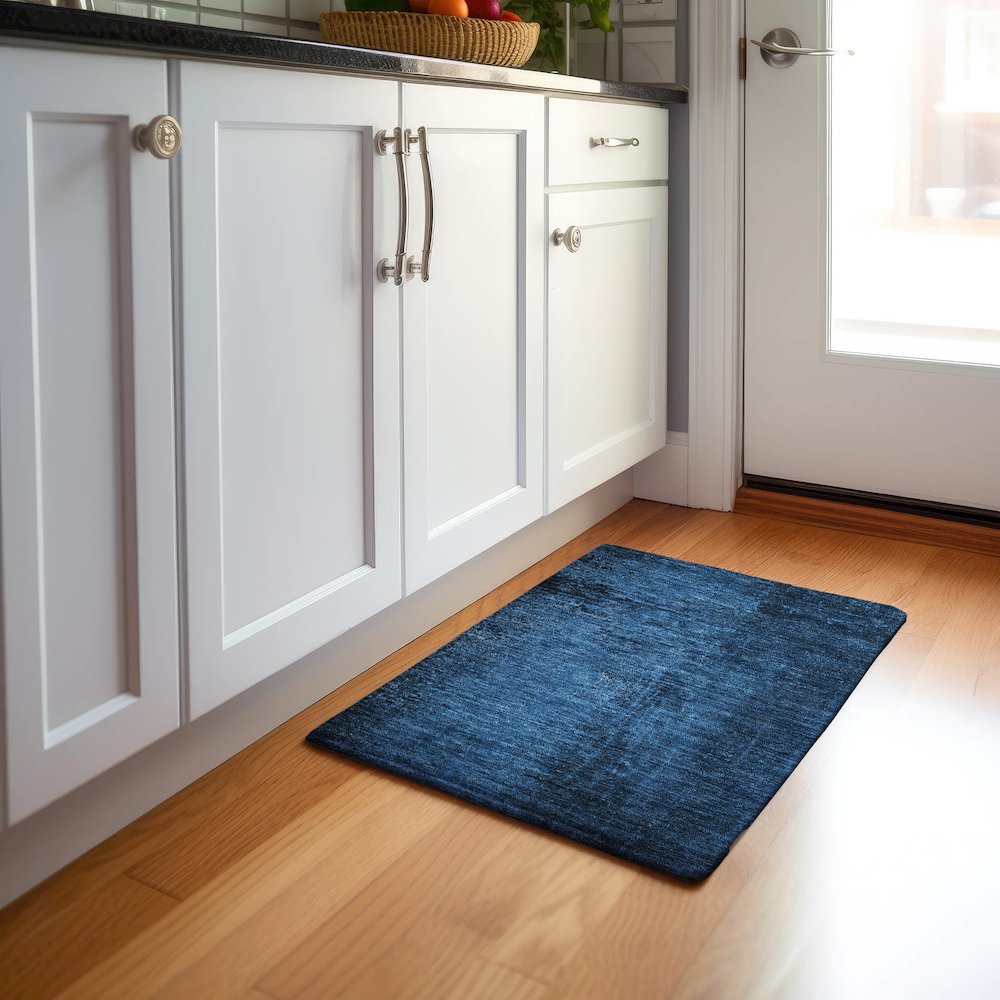 Premium Machine Washable Mayfield  Navy 1'8" x 2'6" Rug. Picture 5
