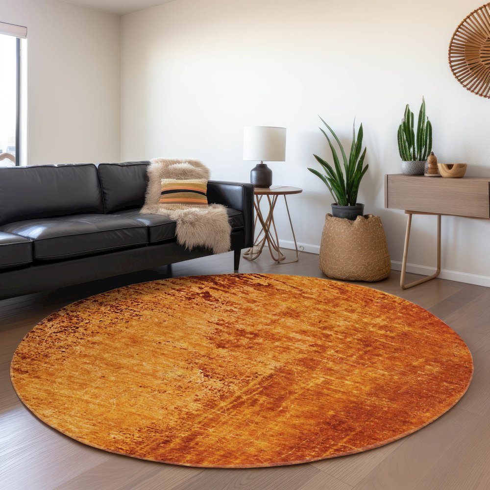 Premium Machine Washable Mayfield  Paprika 8' x 8' Round Rug. Picture 5