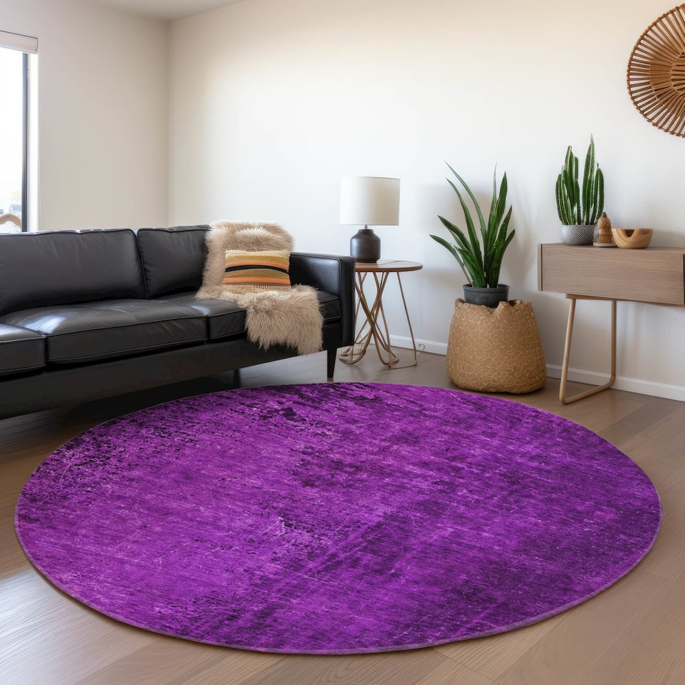 Premium Machine Washable Mayfield  Purple 8' x 8' Round Rug. Picture 5