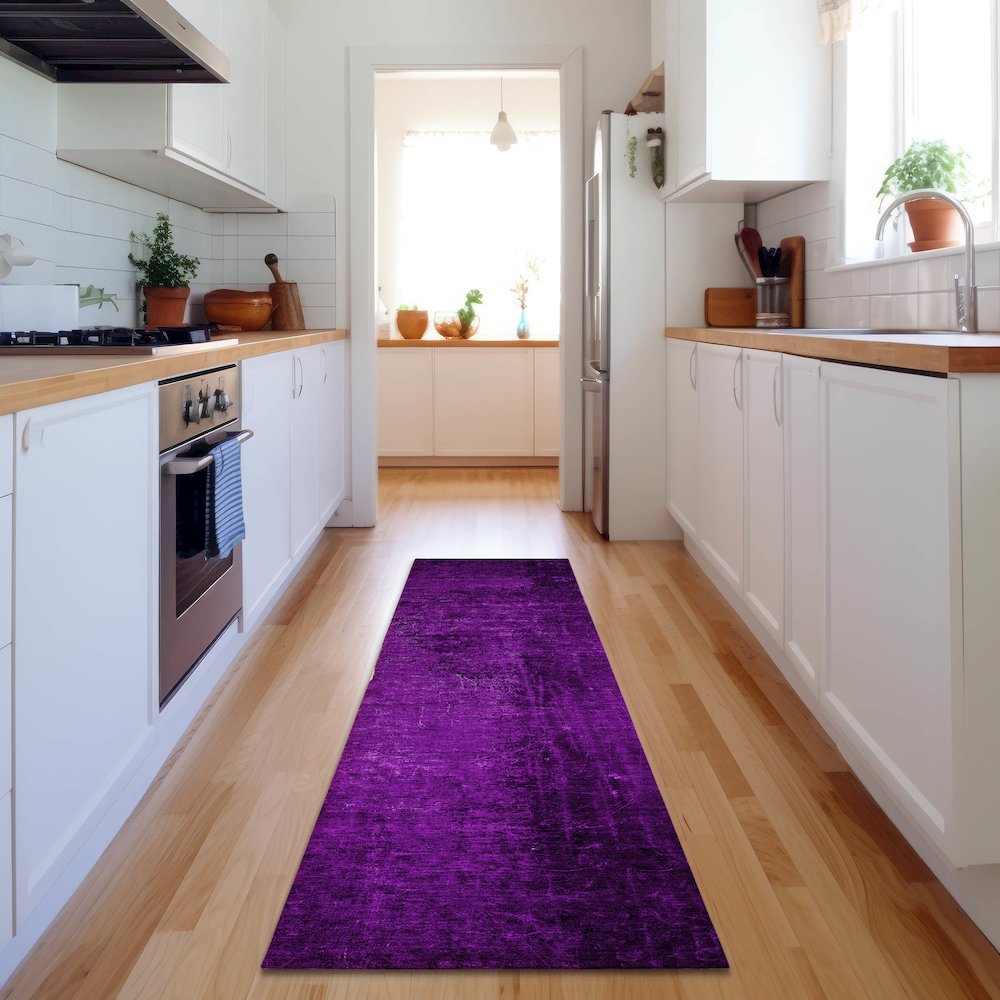 Premium Machine Washable Mayfield  Purple 2'3" x 7'6" Runner Rug. Picture 5