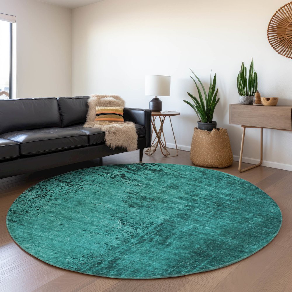 Premium Machine Washable Mayfield  Teal 8' x 8' Round Rug. Picture 5