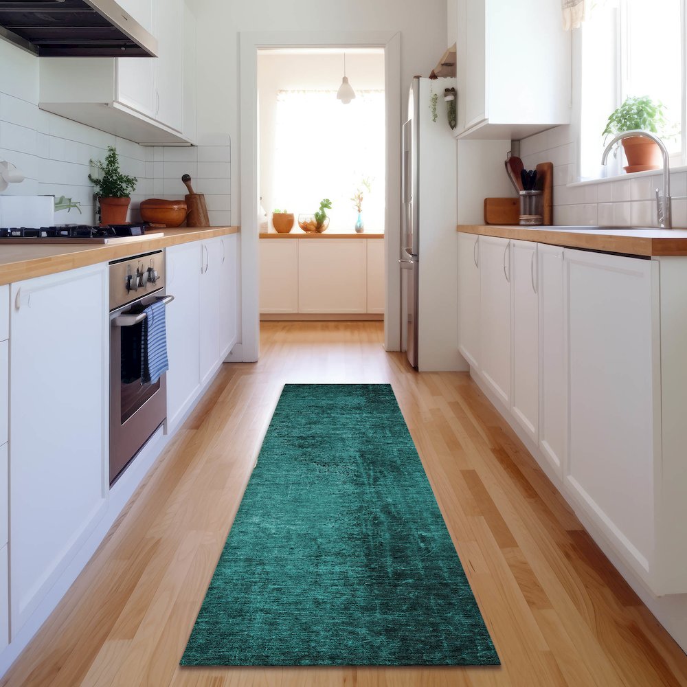 Premium Machine Washable Mayfield  Teal 2'3" x 7'6" Runner Rug. Picture 5