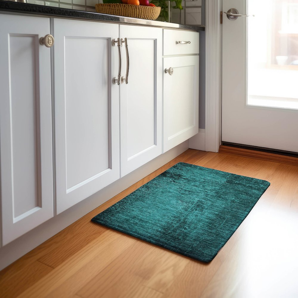Premium Machine Washable Mayfield  Teal 1'8" x 2'6" Rug. Picture 5
