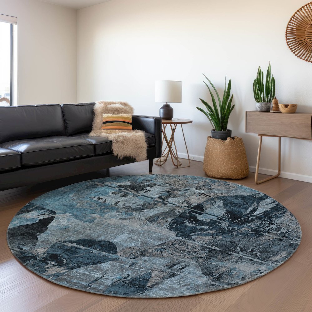 Premium Machine Washable Mayfield  Denim 8' x 8' Round Rug. Picture 5