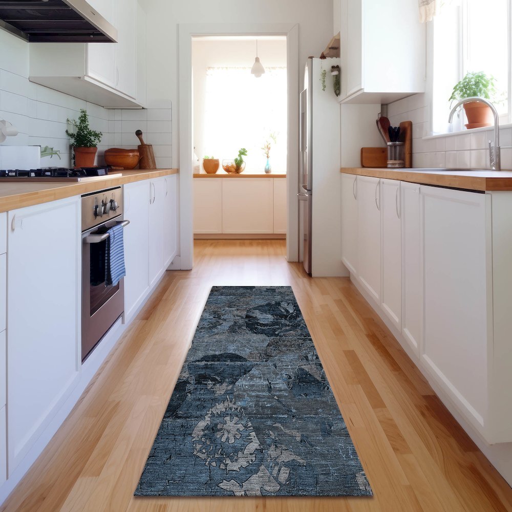 Premium Machine Washable Mayfield  Denim 2'3" x 7'6" Runner Rug. Picture 5