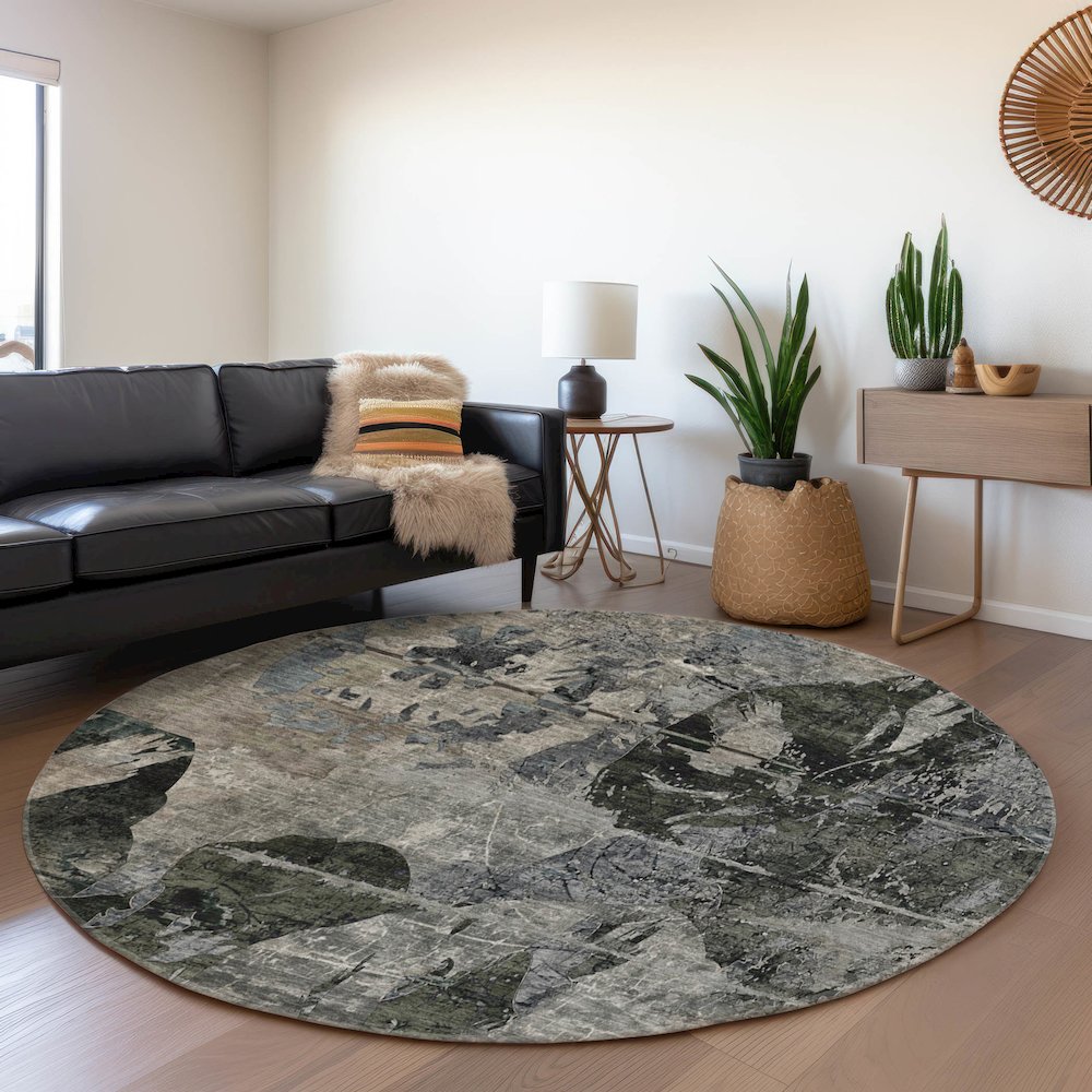 Premium Machine Washable Mayfield  Gray 8' x 8' Round Rug. Picture 5