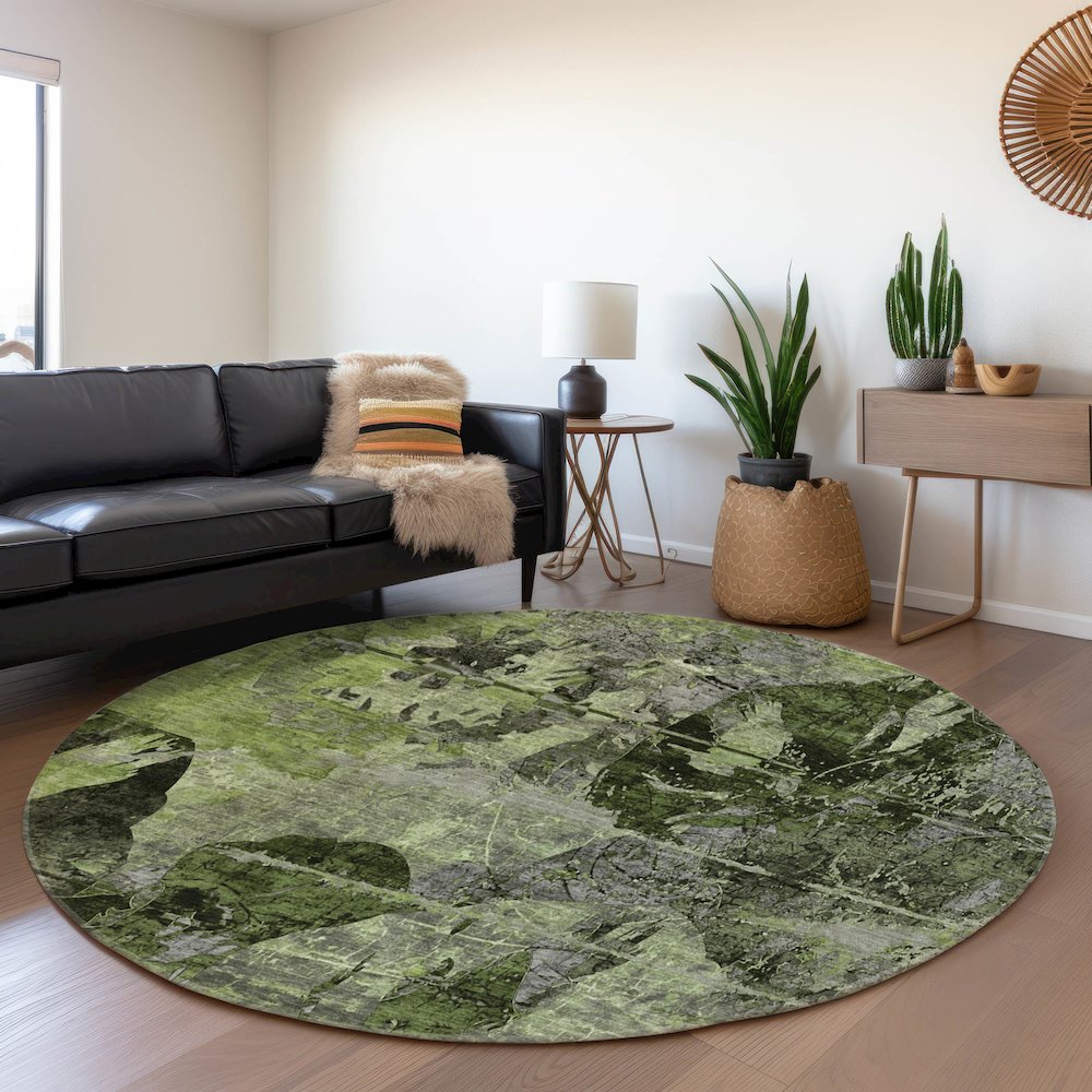 Premium Machine Washable Mayfield  Green 8' x 8' Round Rug. Picture 5