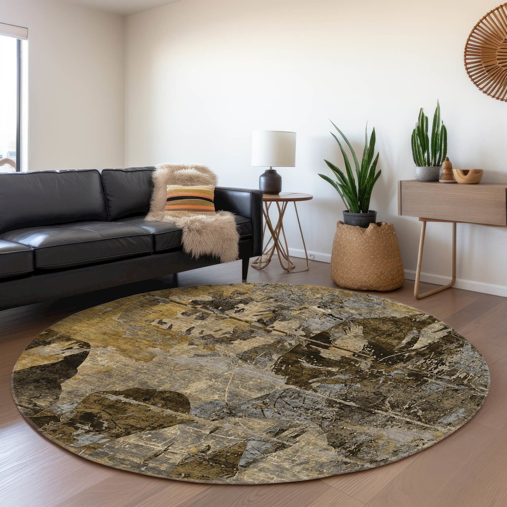 Premium Machine Washable Mayfield  Mocha 8' x 8' Round Rug. Picture 5