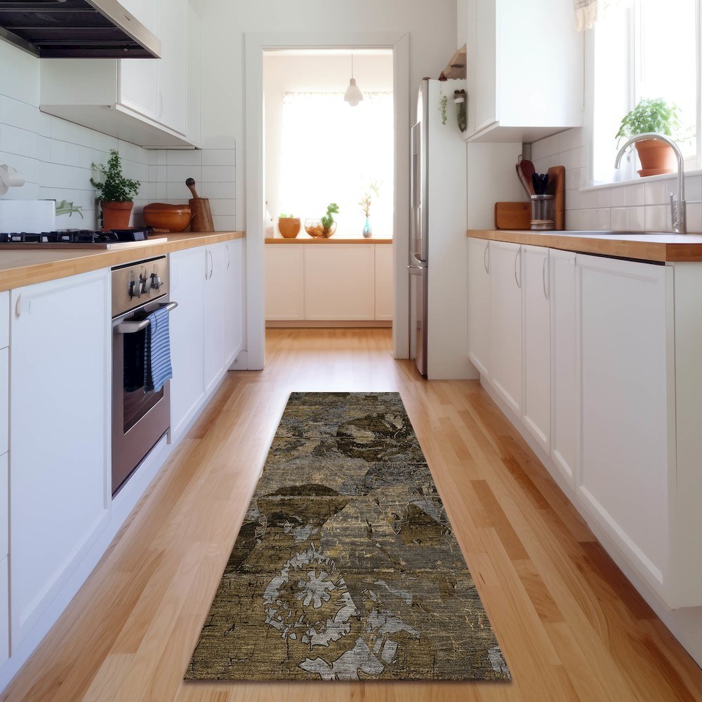 Premium Machine Washable Mayfield  Mocha 2'3" x 7'6" Runner Rug. Picture 5