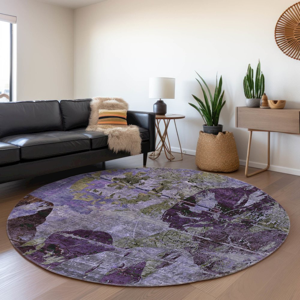 Premium Machine Washable Mayfield  Purple 8' x 8' Round Rug. Picture 5