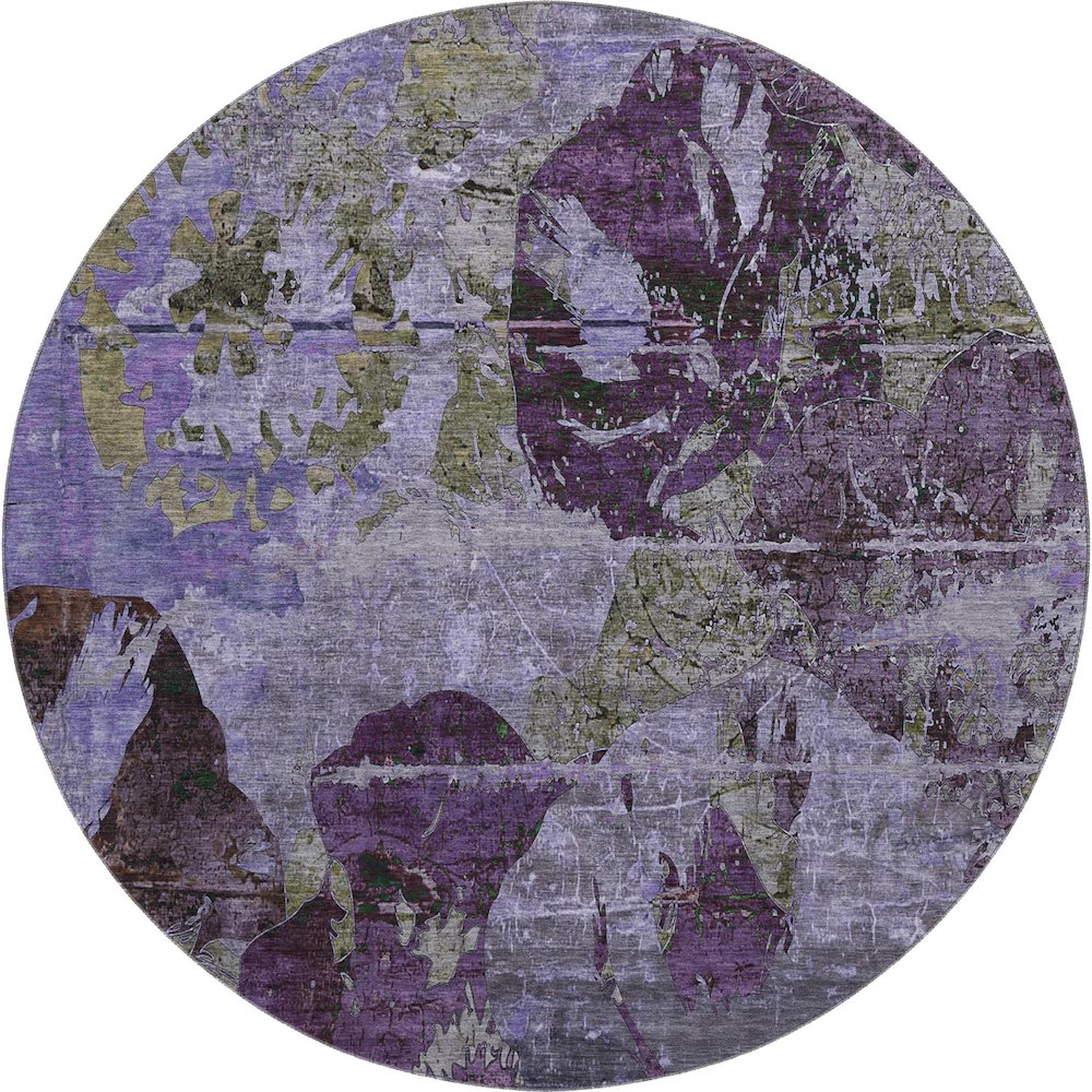Premium Machine Washable Mayfield  Purple 8' x 8' Round Rug. Picture 1