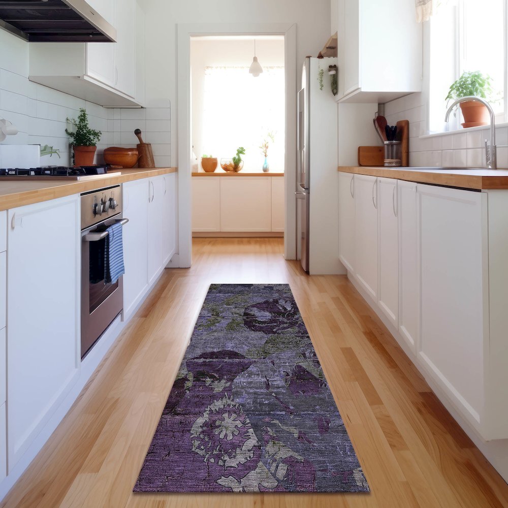 Premium Machine Washable Mayfield  Purple 2'3" x 7'6" Runner Rug. Picture 5