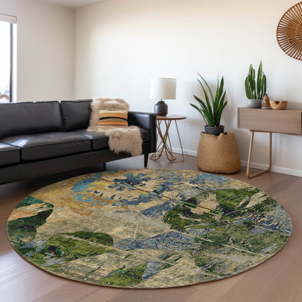 Premium Machine Washable Mayfield  Taupe 8' x 8' Round Rug. Picture 5