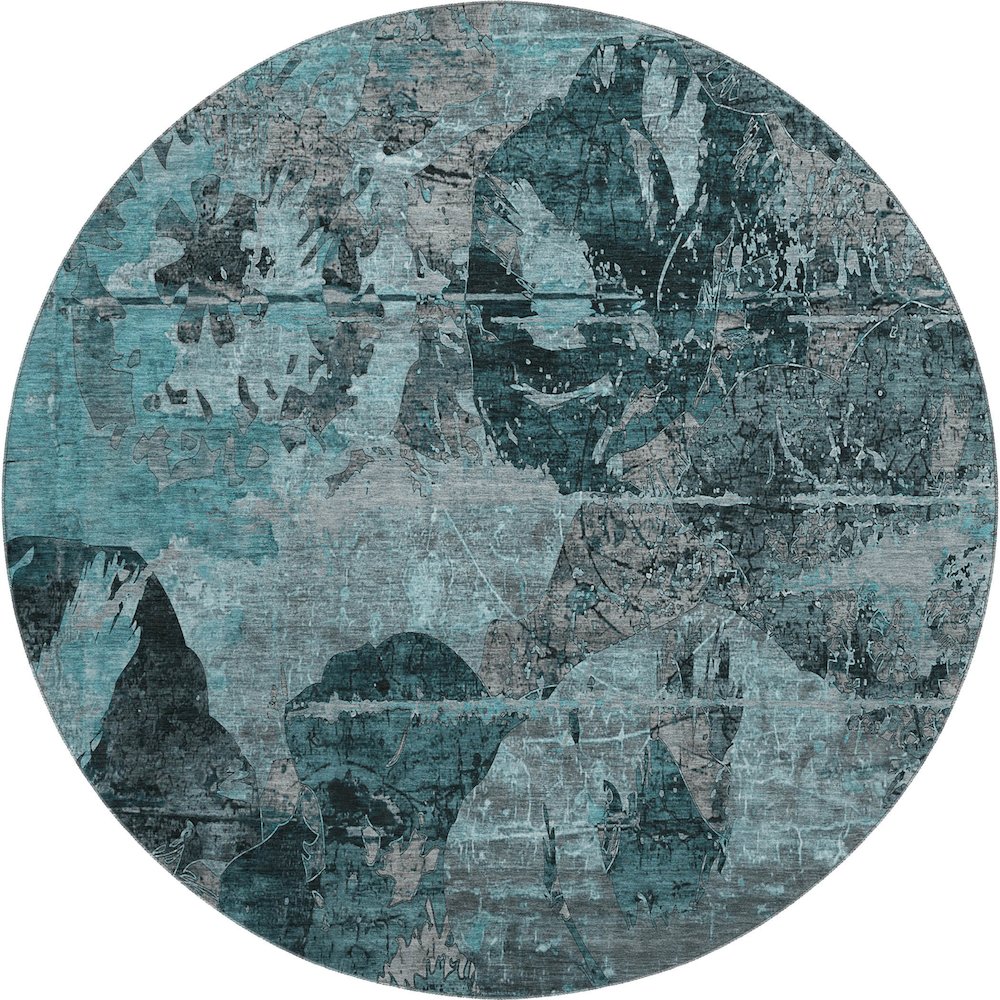 Premium Machine Washable Mayfield  Teal 8' x 8' Round Rug. Picture 1