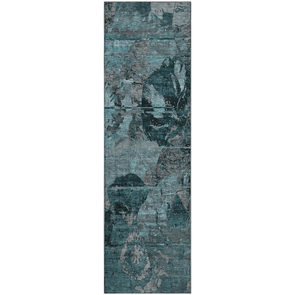 Premium Machine Washable Mayfield  Teal 2'3" x 7'6" Runner Rug. Picture 1