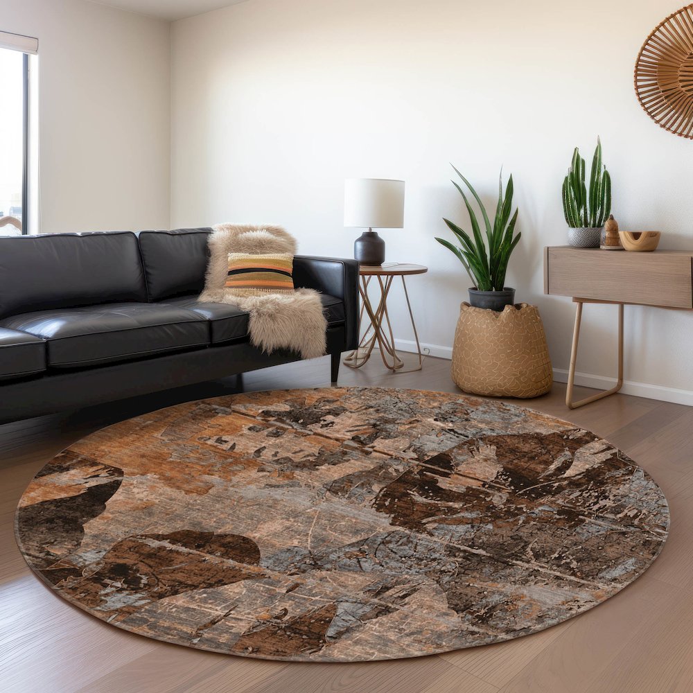 Premium Machine Washable Mayfield  Terracotta 8' x 8' Round Rug. Picture 5