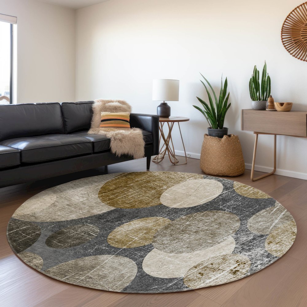 Premium Machine Washable Mayfield  Brown 8' x 8' Round Rug. Picture 5