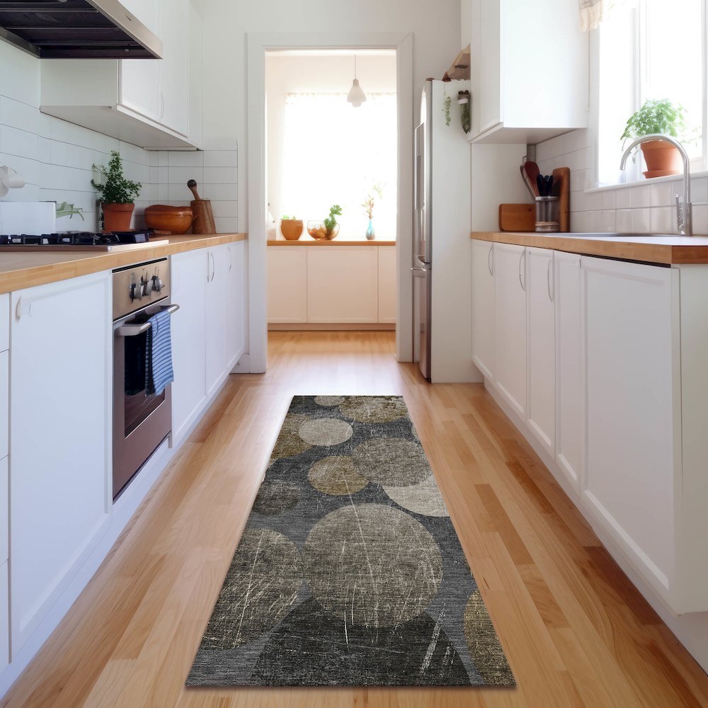 Premium Machine Washable Mayfield  Brown 2'3" x 7'6" Runner Rug. Picture 5