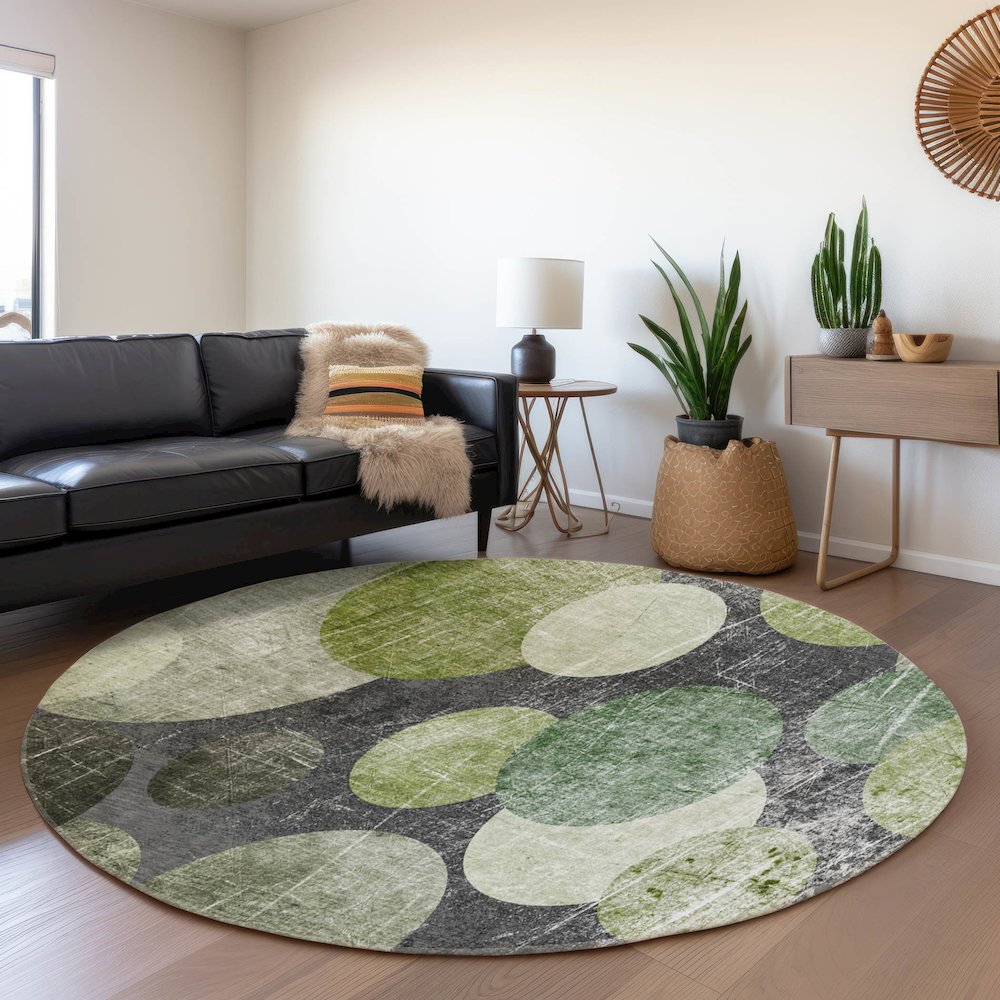 Premium Machine Washable Mayfield  Green 8' x 8' Round Rug. Picture 5