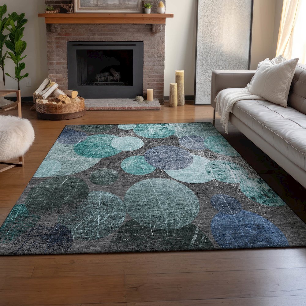 Premium Machine Washable Mayfield  Teal 2'6" x 3'10" Rug. Picture 6