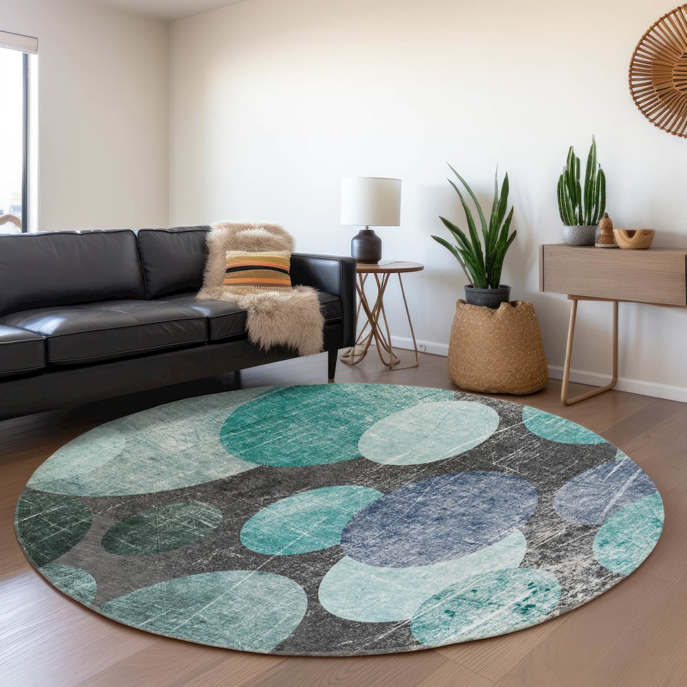 Premium Machine Washable Mayfield  Teal 8' x 8' Round Rug. Picture 5