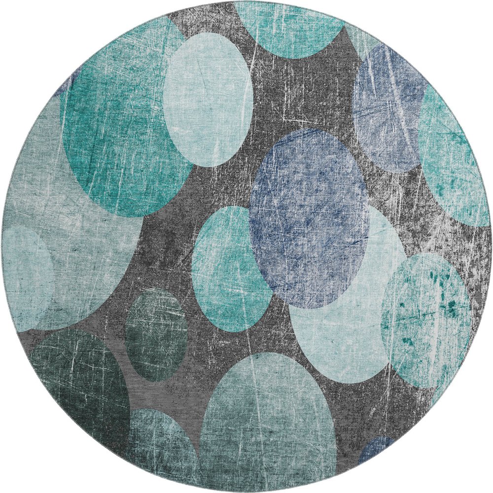 Premium Machine Washable Mayfield  Teal 8' x 8' Round Rug. Picture 1