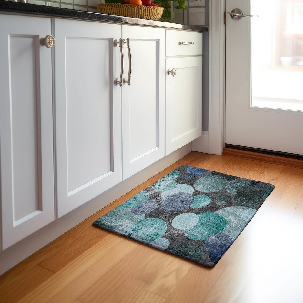 Premium Machine Washable Mayfield  Teal 1'8" x 2'6" Rug. Picture 5