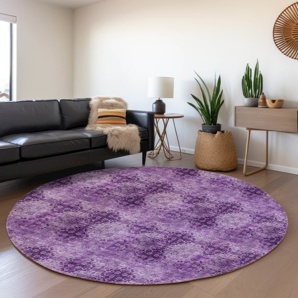 Premium Machine Washable Mayfield  Eggplant 8' x 8' Round Rug. Picture 5