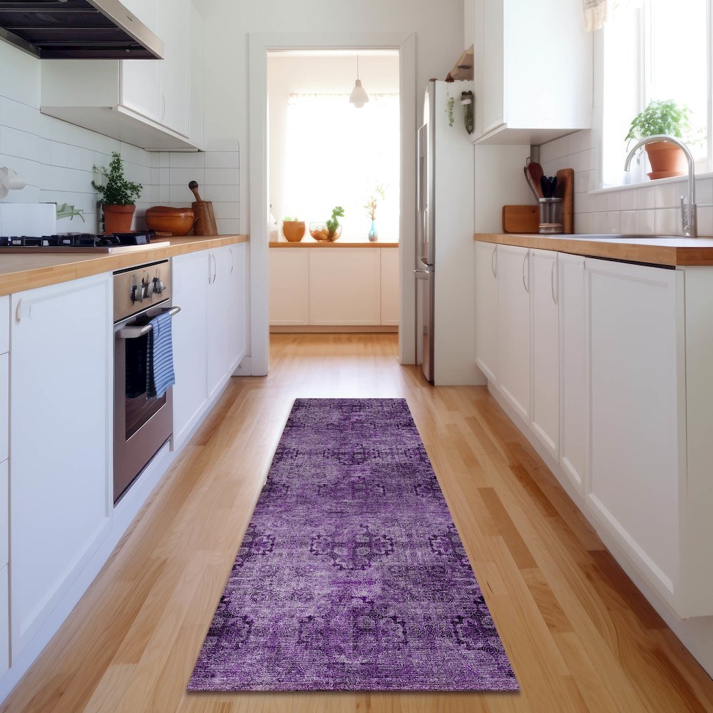 Premium Machine Washable Mayfield  Eggplant 2'3" x 7'6" Runner Rug. Picture 5