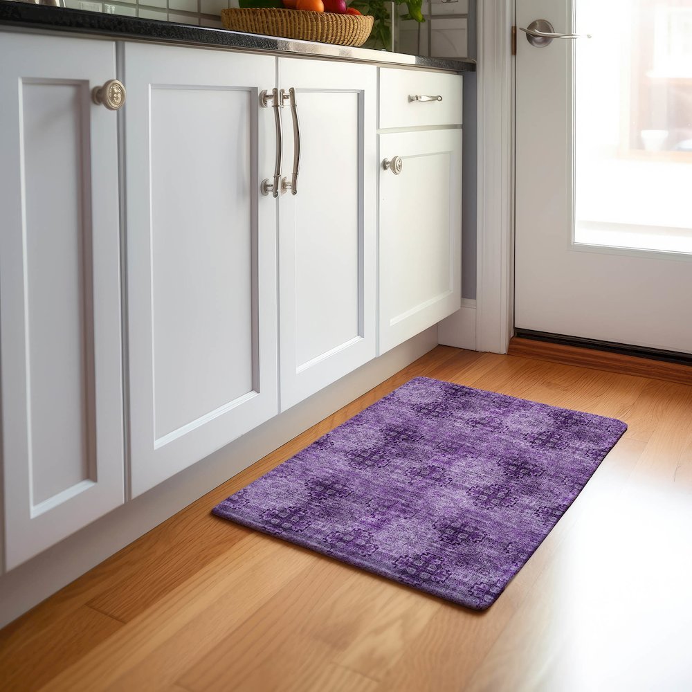 Premium Machine Washable Mayfield  Eggplant 1'8" x 2'6" Rug. Picture 5