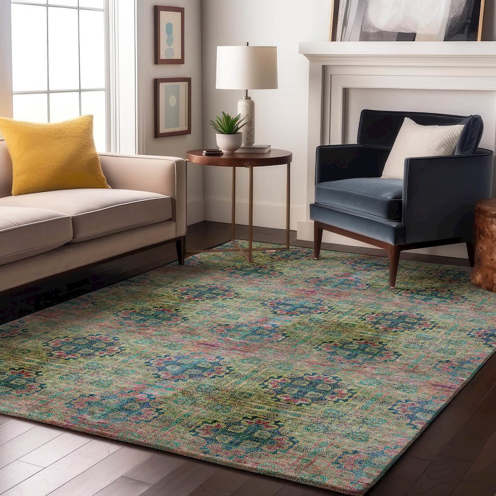 Premium Machine Washable Mayfield  Green 2'6" x 3'10" Rug. Picture 5