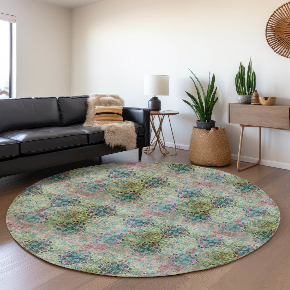 Premium Machine Washable Mayfield  Green 8' x 8' Round Rug. Picture 5