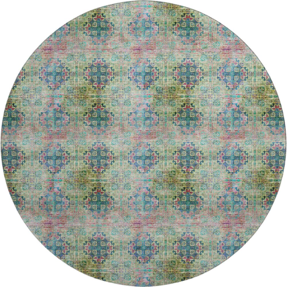 Premium Machine Washable Mayfield  Green 8' x 8' Round Rug. Picture 1