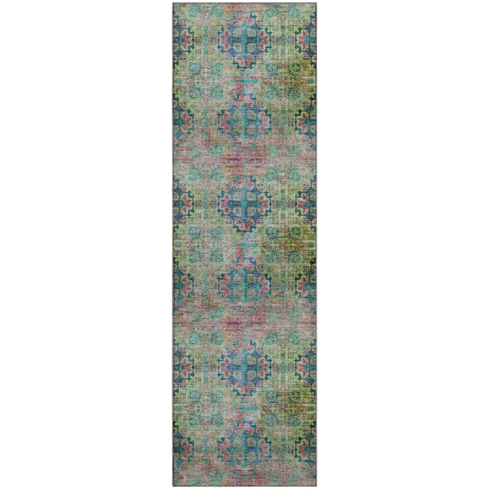 Premium Machine Washable Mayfield  Green 2'3" x 7'6" Runner Rug. Picture 1