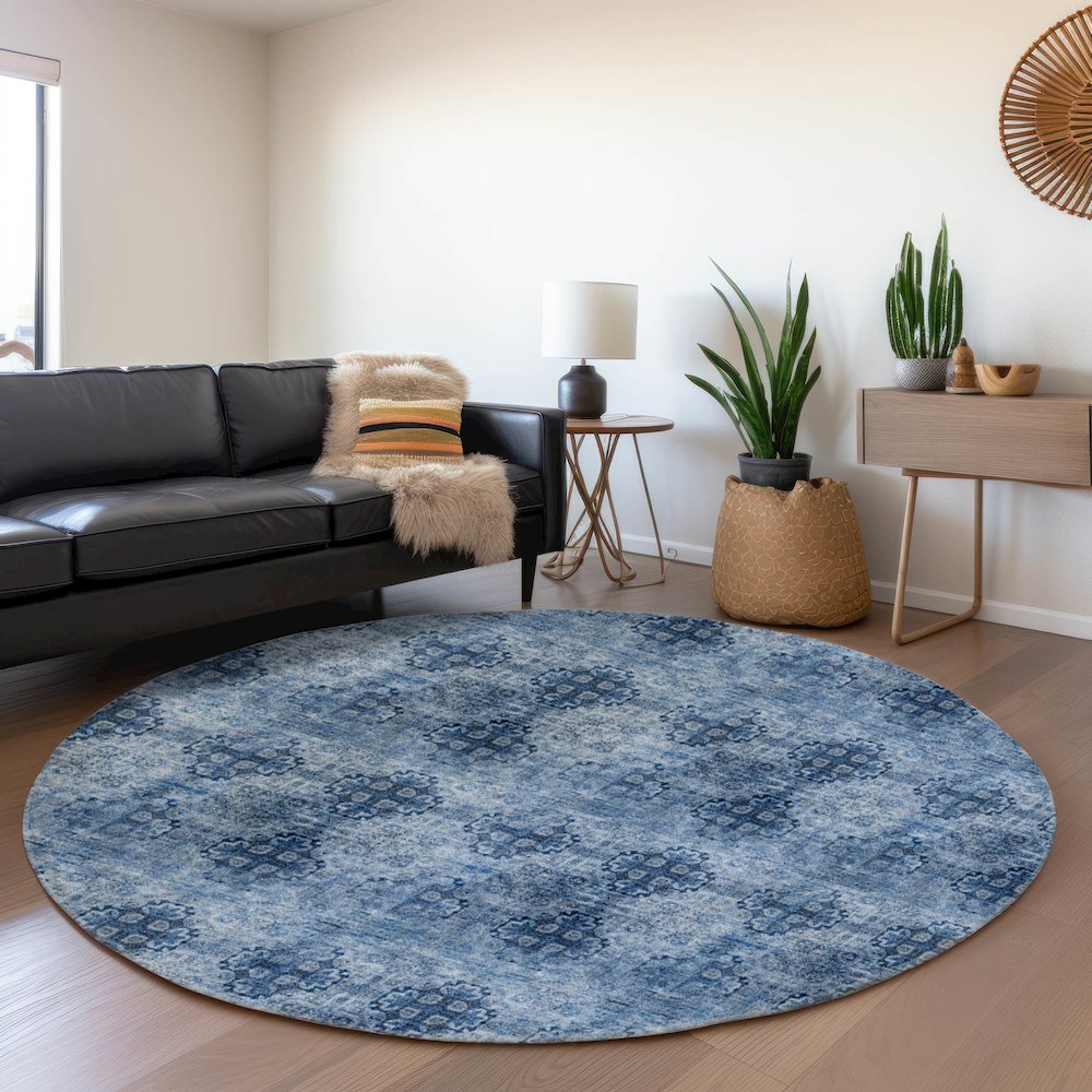 Premium Machine Washable Mayfield  Navy 8' x 8' Round Rug. Picture 5
