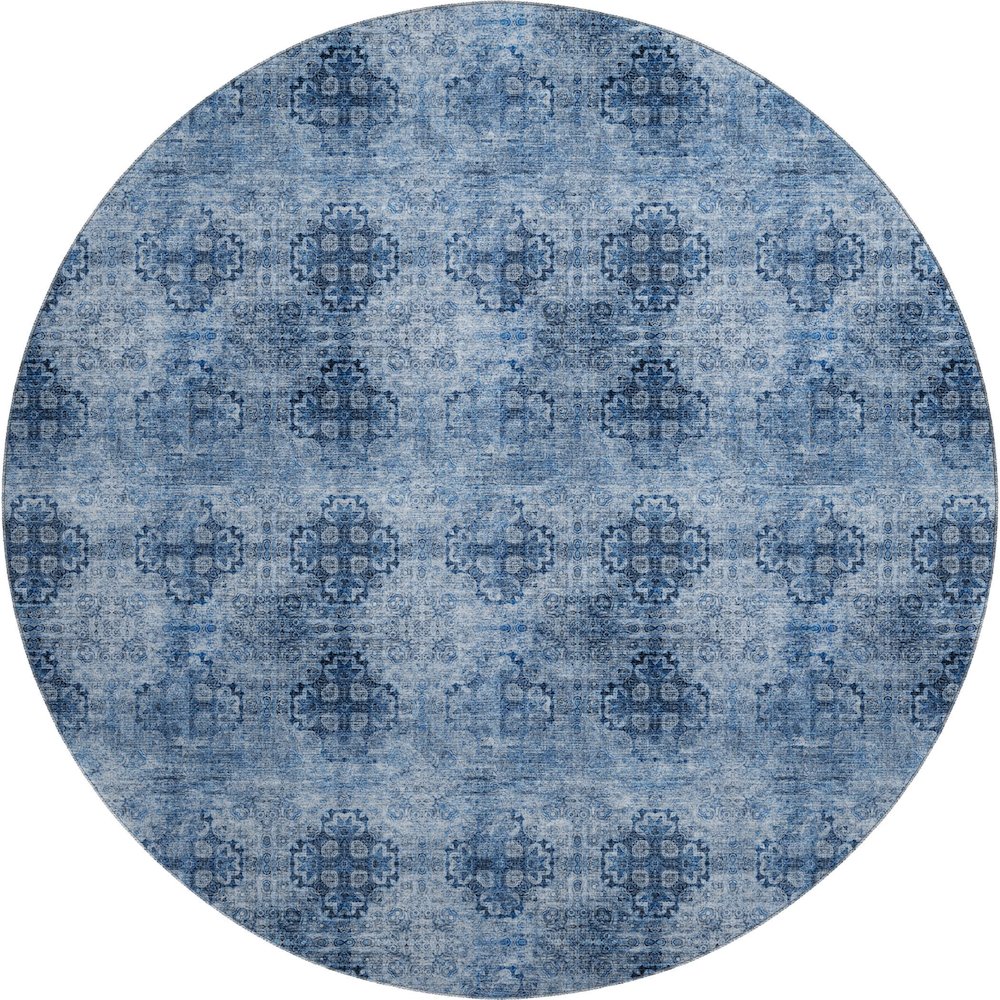 Premium Machine Washable Mayfield  Navy 8' x 8' Round Rug. Picture 1