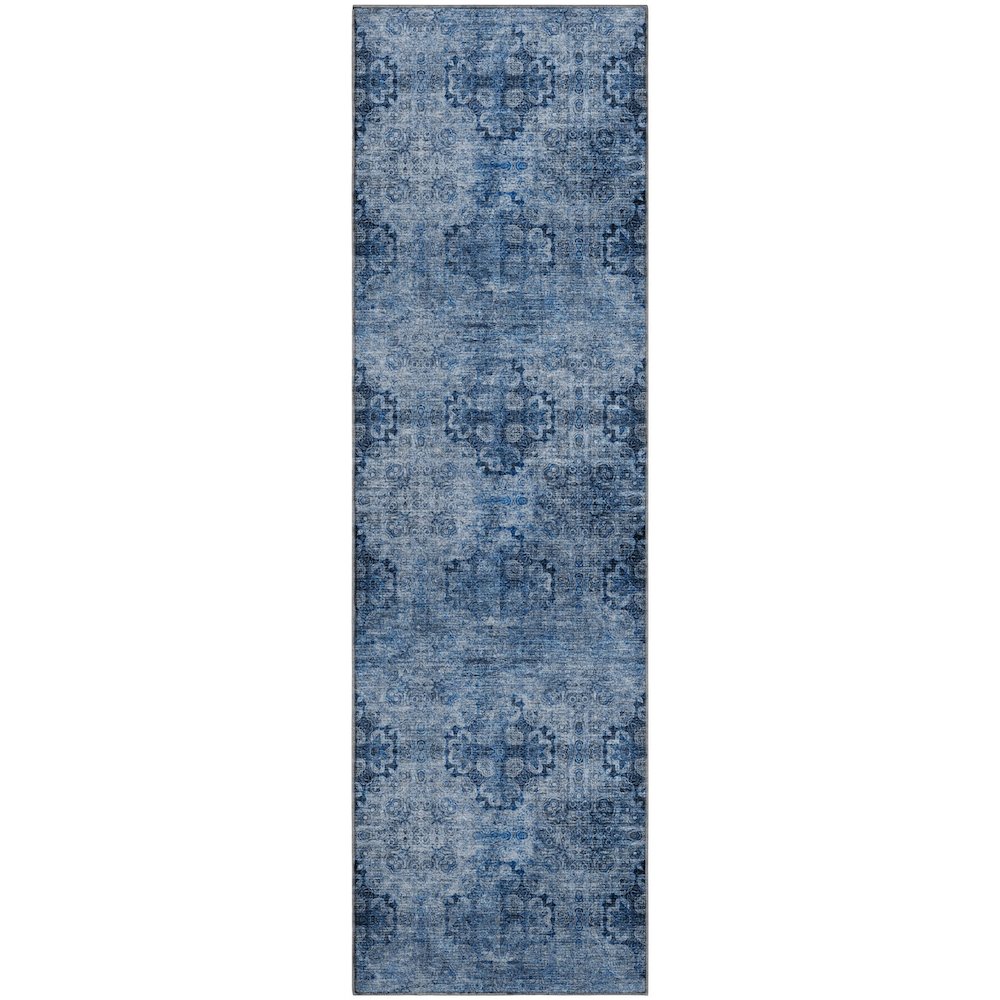 Premium Machine Washable Mayfield  Navy 2'3" x 7'6" Runner Rug. Picture 1