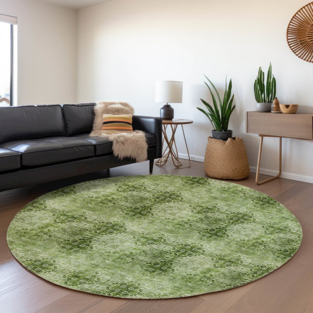 Premium Machine Washable Mayfield  Olive 8' x 8' Round Rug. Picture 5
