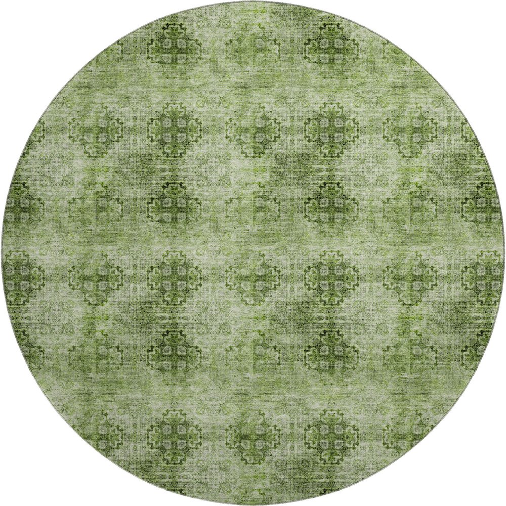 Premium Machine Washable Mayfield  Olive 8' x 8' Round Rug. Picture 1