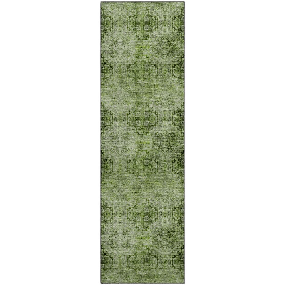 Premium Machine Washable Mayfield  Olive 2'3" x 7'6" Runner Rug. Picture 1