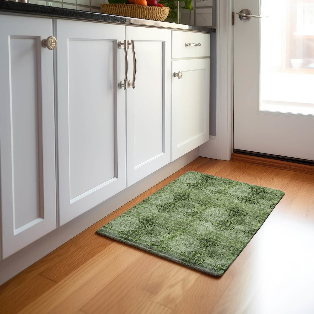 Premium Machine Washable Mayfield  Olive 1'8" x 2'6" Rug. Picture 5