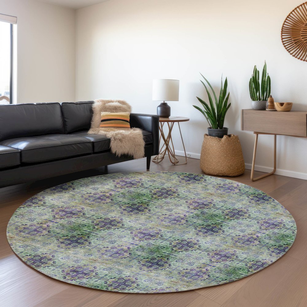 Premium Machine Washable Mayfield  Purple 8' x 8' Round Rug. Picture 5