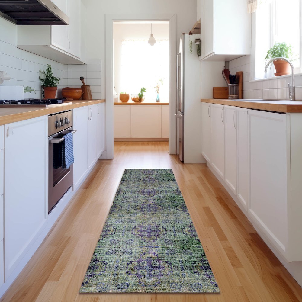 Premium Machine Washable Mayfield  Purple 2'3" x 7'6" Runner Rug. Picture 5