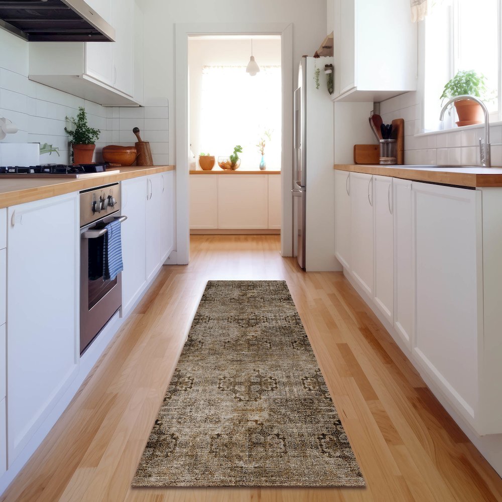 Premium Machine Washable Mayfield  Taupe 2'3" x 7'6" Runner Rug. Picture 5