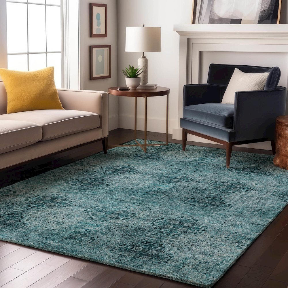 Premium Machine Washable Mayfield  Teal 2'6" x 3'10" Rug. Picture 5