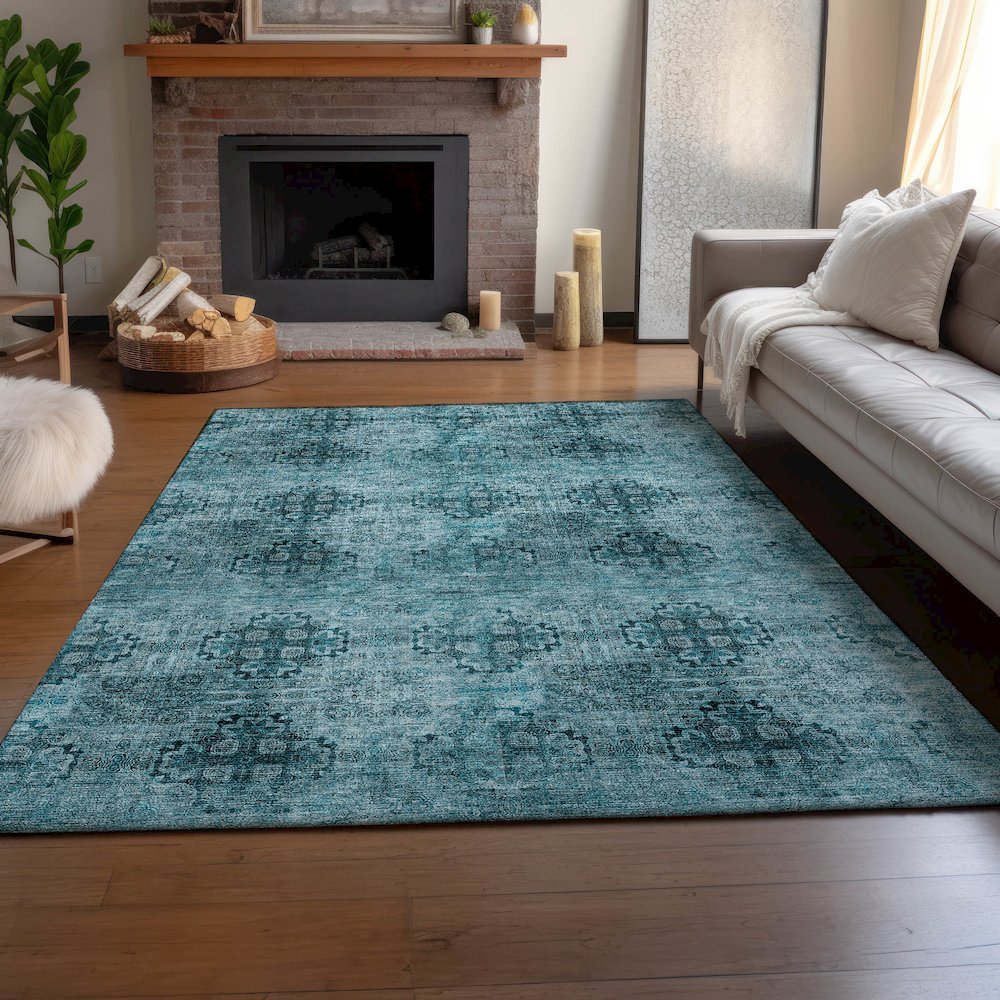 Premium Machine Washable Mayfield  Teal 2'6" x 3'10" Rug. Picture 6