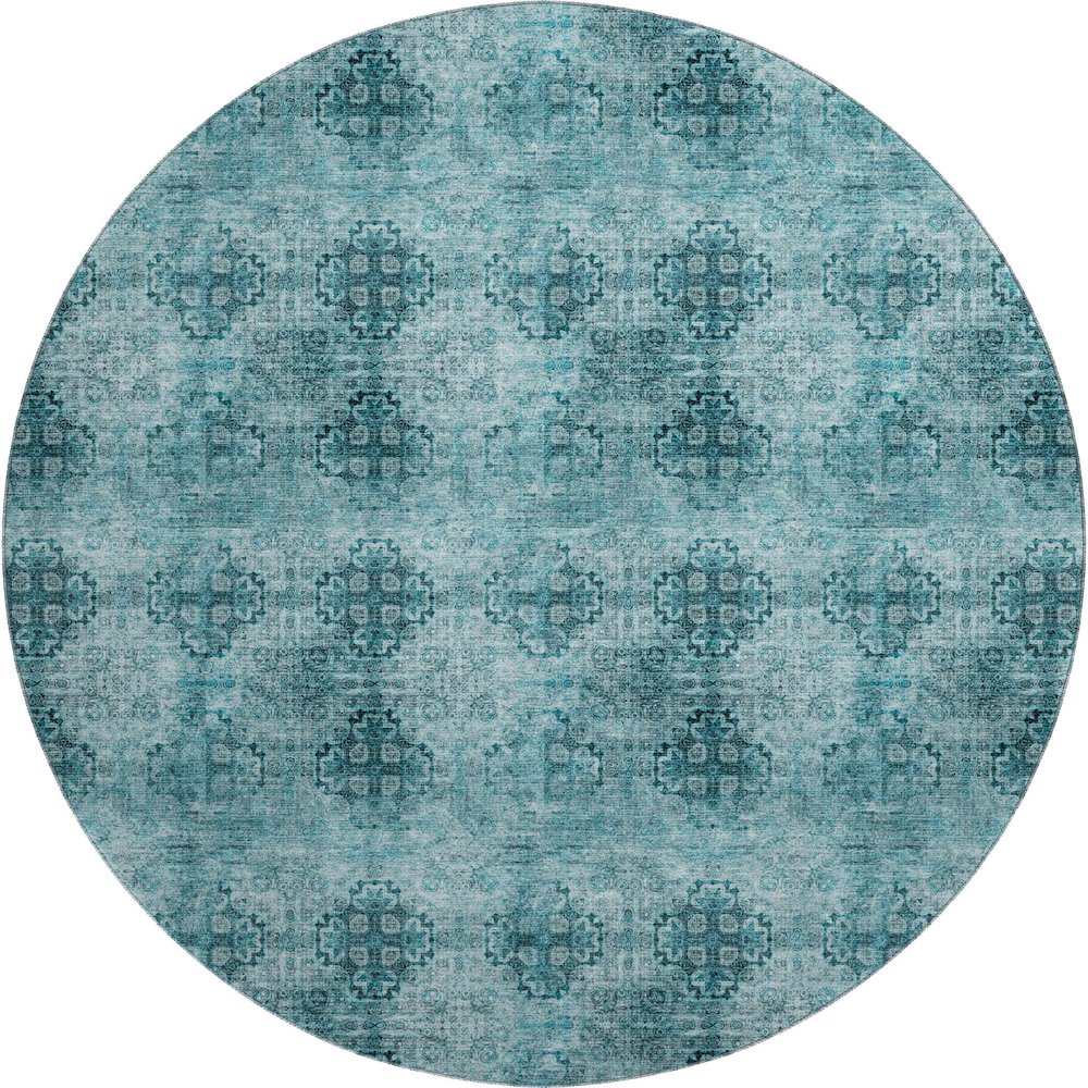 Premium Machine Washable Mayfield  Teal 8' x 8' Round Rug. Picture 1