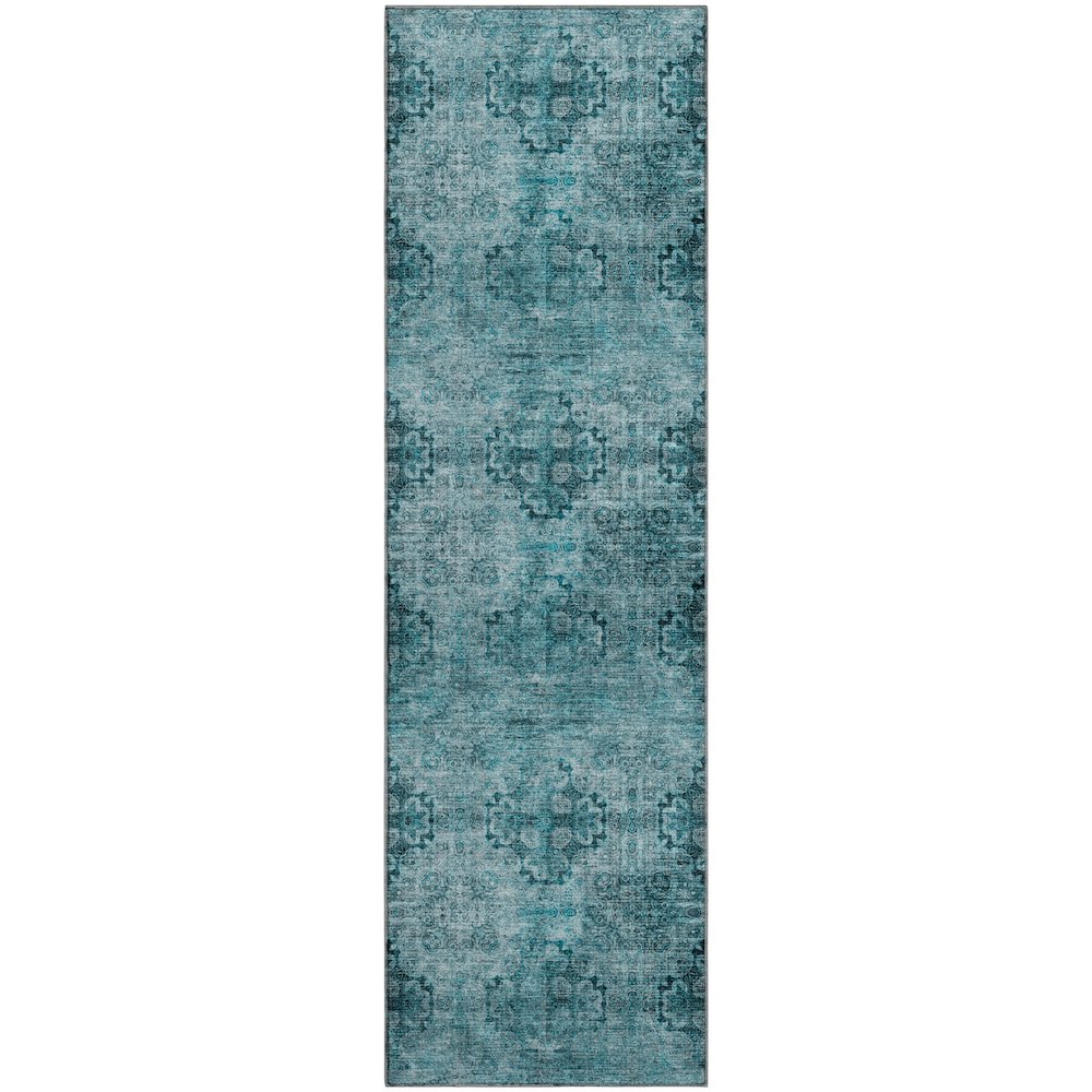 Premium Machine Washable Mayfield  Teal 2'3" x 7'6" Runner Rug. Picture 1